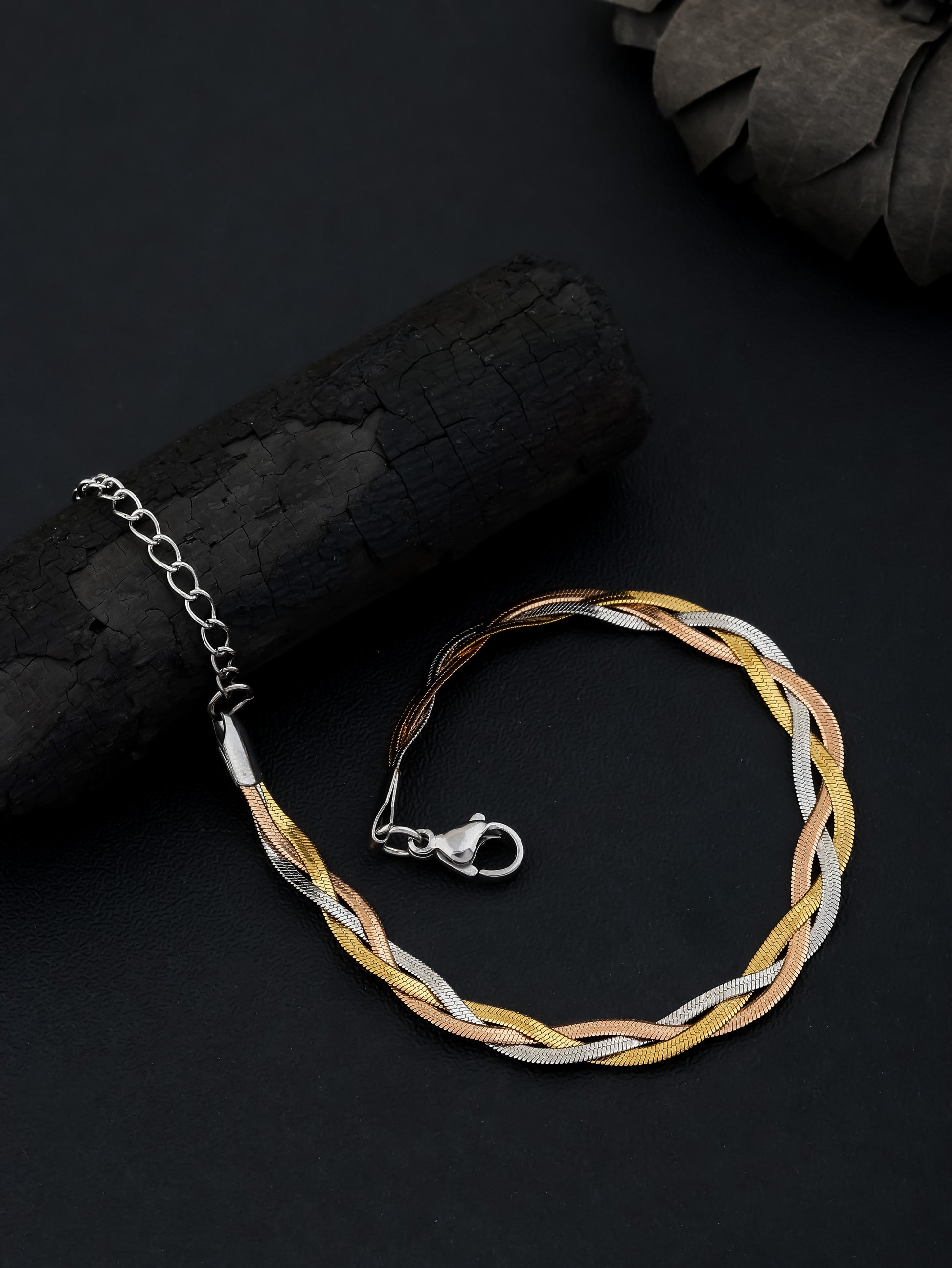 3 Tone Rose Gold ,Gold, Silver Plated Stainless Steel Western Wear Bracelet