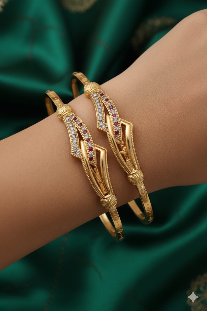 Micro Gold Plated Ad Diamond Studded Fancy Adjustable Kadli Combo – 2 Pairs For Women