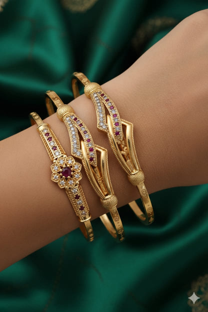 Micro Gold Plated Ad Diamond Studded Fancy Adjustable Kadli Combo – 2 Pairs For Women