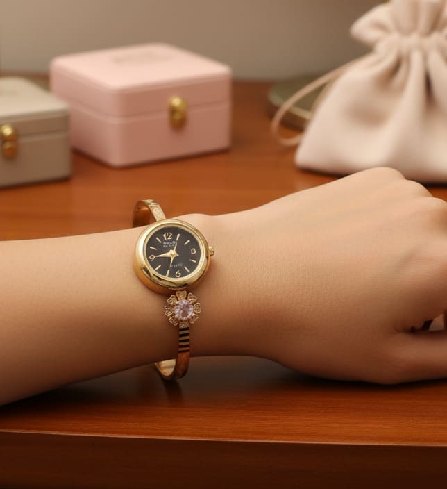 High Gold Plated Ad Diamond Adjustable Watch For Women
