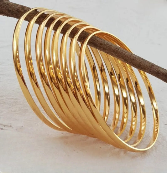 Casual Wear Micro Gold Plated 8 Pcs Palin Bangle For Girls And Women