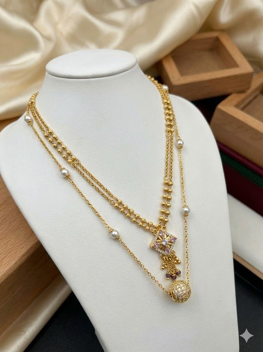 Micro Gold Plated Daily Wear And Diamond Studded Fancy Chain Combo