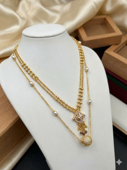 Micro Gold Plated Daily Wear And Diamond Studded Fancy Chain Combo