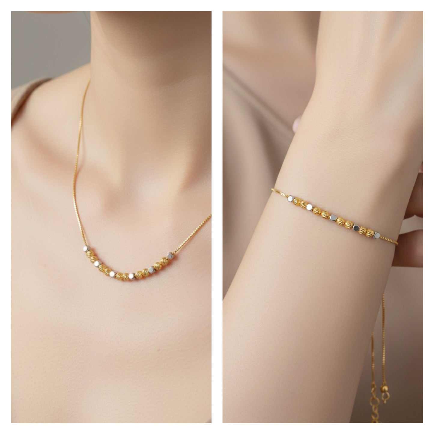 Micro Gold Plated Daily Wear Square Chain And Bracelet