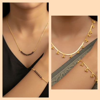 Elegant Dual-Style Short Mangalsutra Short Necklace & Bracelet Set For Women