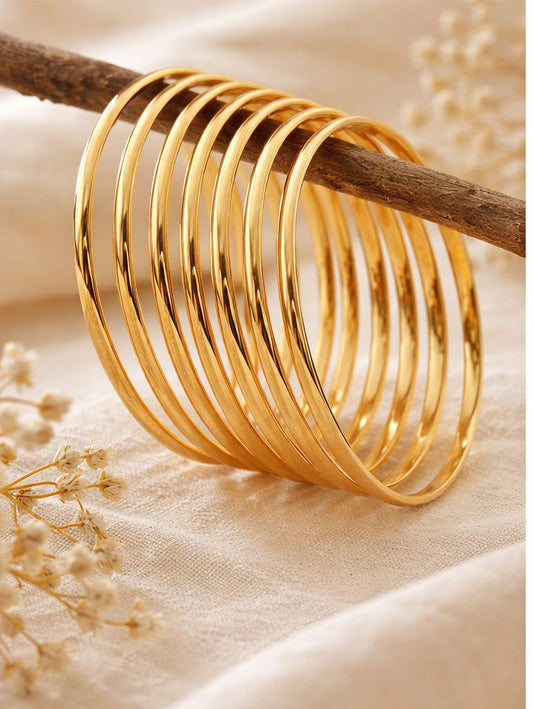 Casual Wear Micro Gold Plated 8 Pcs Plain Bangle For Girls And Women