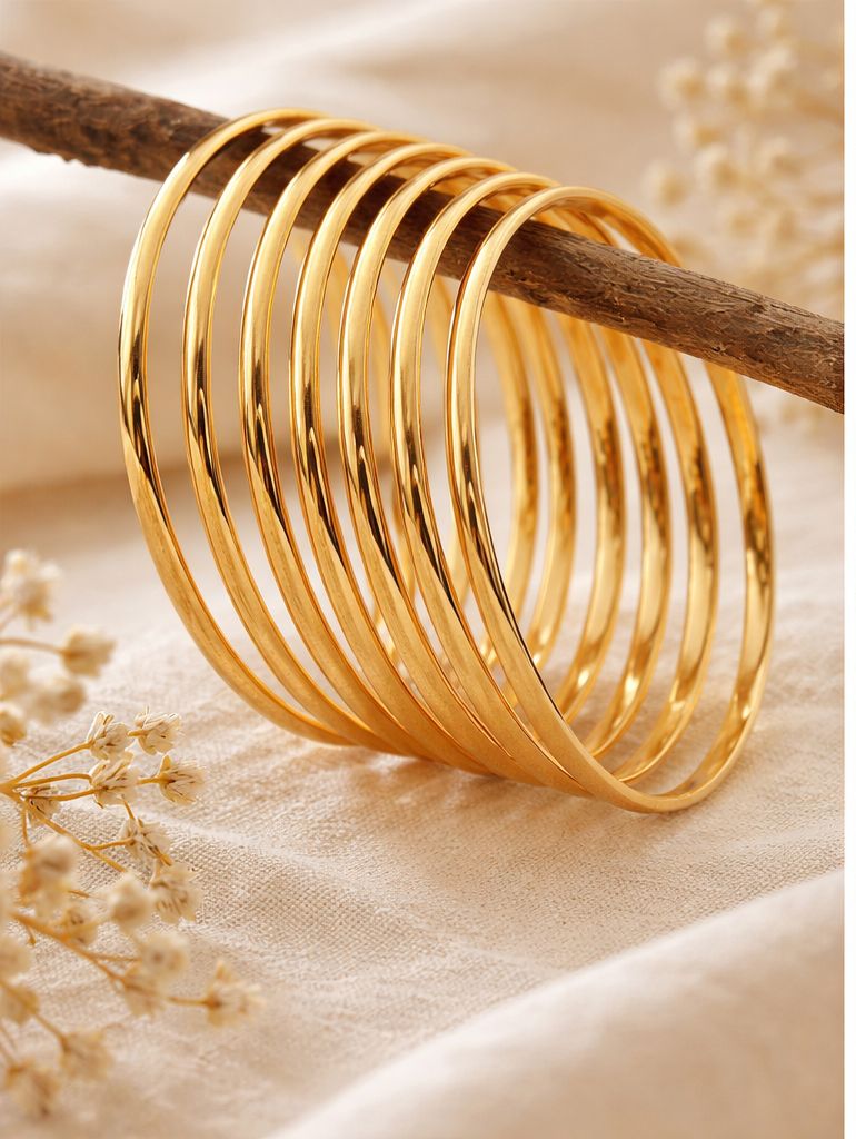 Casual Wear Micro Gold Plated 8 Pcs Plain Bangle For Girls And Women