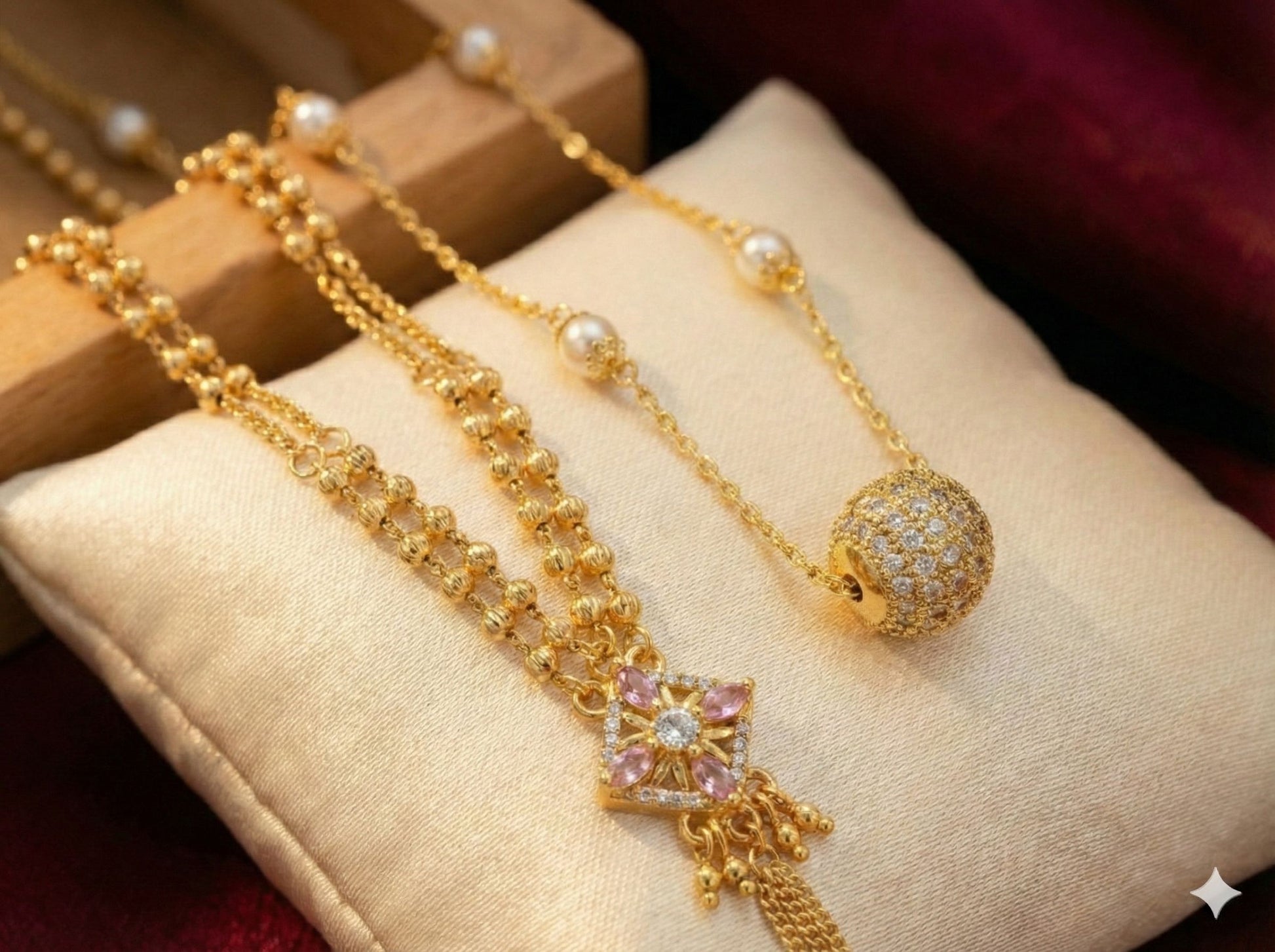 Micro Gold Plated Daily Wear And Diamond Studded Fancy Chain Combo