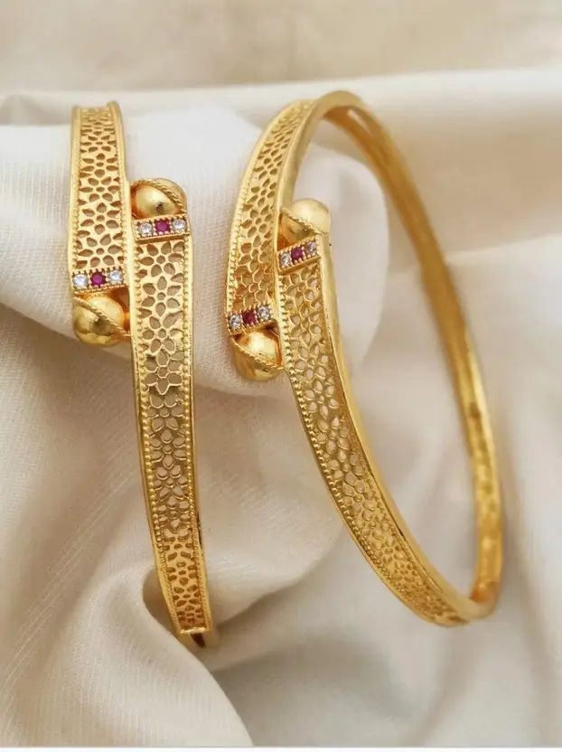 Micro Gold Plated And Diamond Studded Daily Wear Bangle Set Of 2 For Women