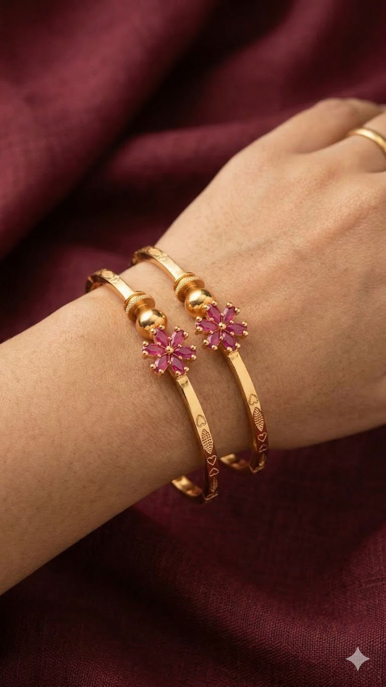 Micro Gold Plated Ruby Floral Hoop Earrings – Elegant Daily Wear adjustable flower kadli