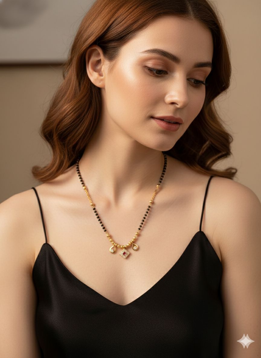 Daily Wear Micro Gold Plated And Stone Mangalsutra Necklace