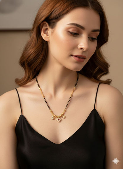 Daily Wear Micro Gold Plated And Stone Mangalsutra Necklace