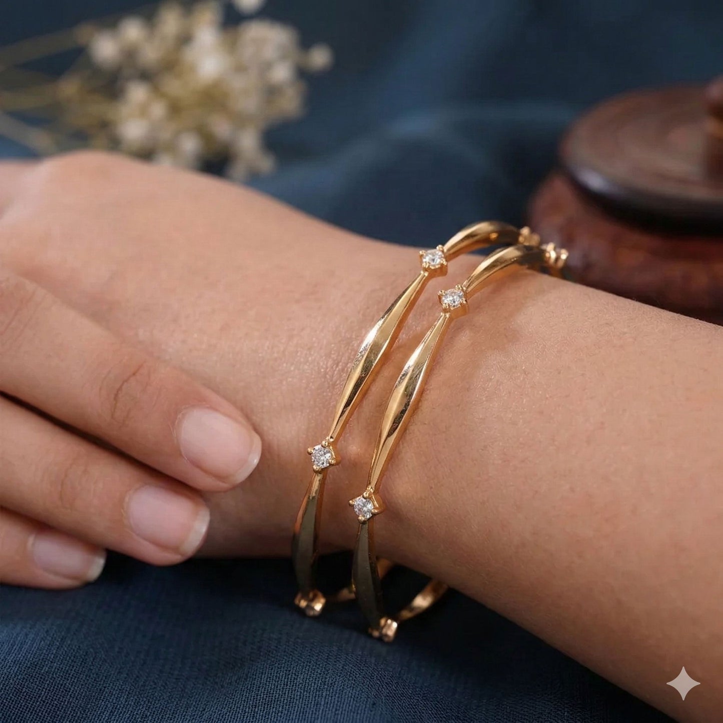Elegant Micro Gold Plated Diamond Studded Designer Openable Bangles for Women