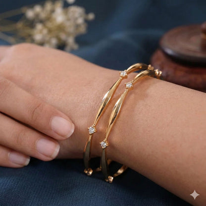 Elegant Micro Gold Plated Diamond Studded Designer Openable Bangles for Women