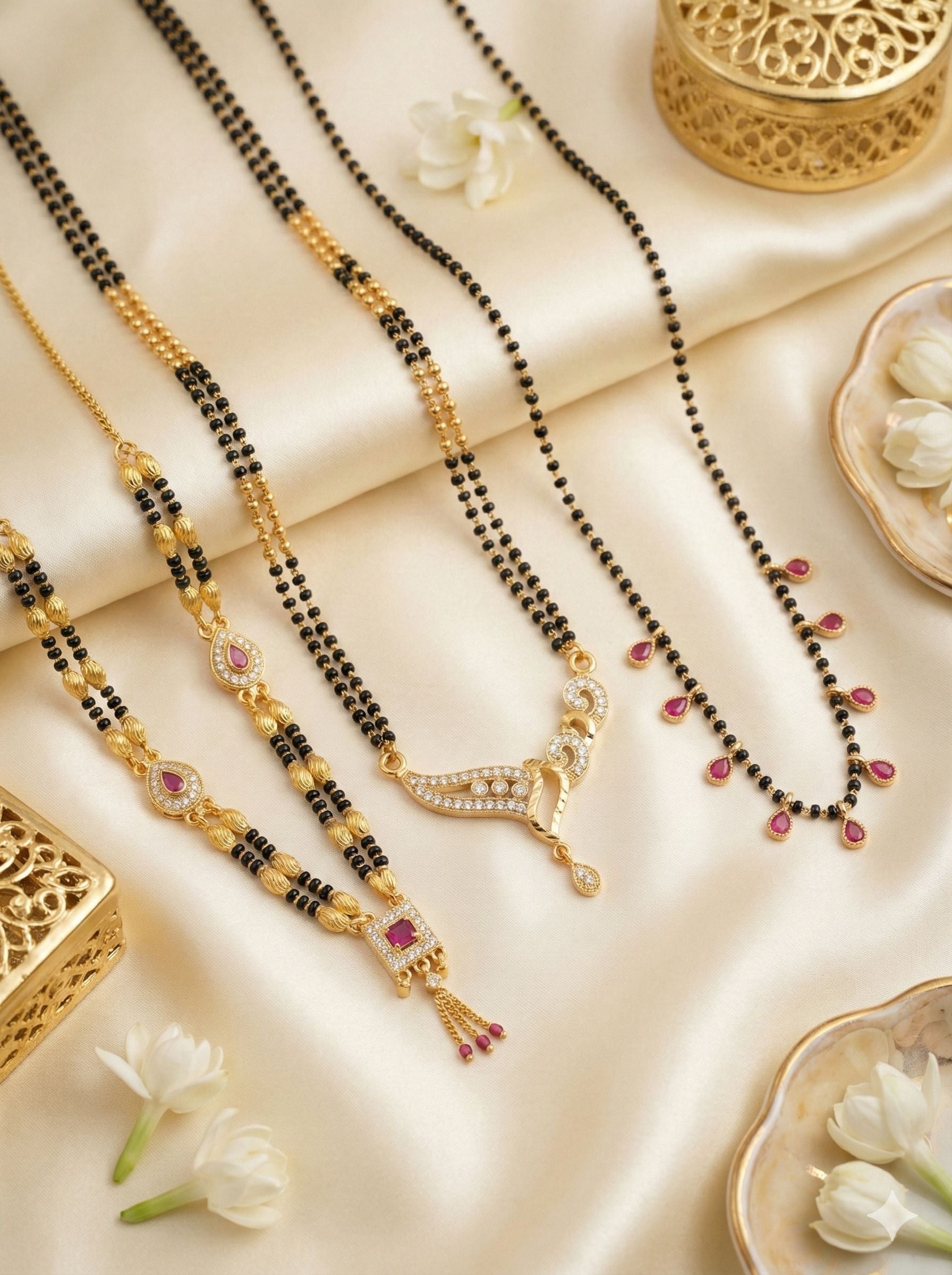 Micro Gold Plated Ruby-Style Mangalsutra Set For Women (Pack Of 3)