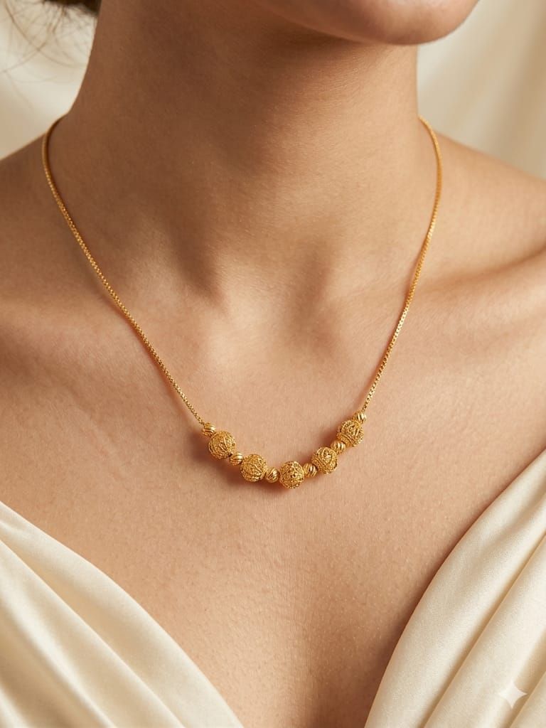 elegant gold plated daily wear sathiya design ball chain