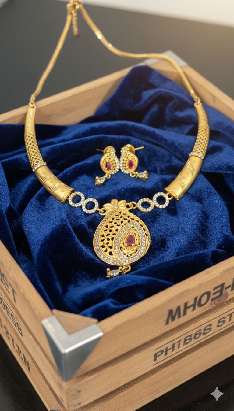 Royal Ruby Teardrop Gold Plated Necklace Set
