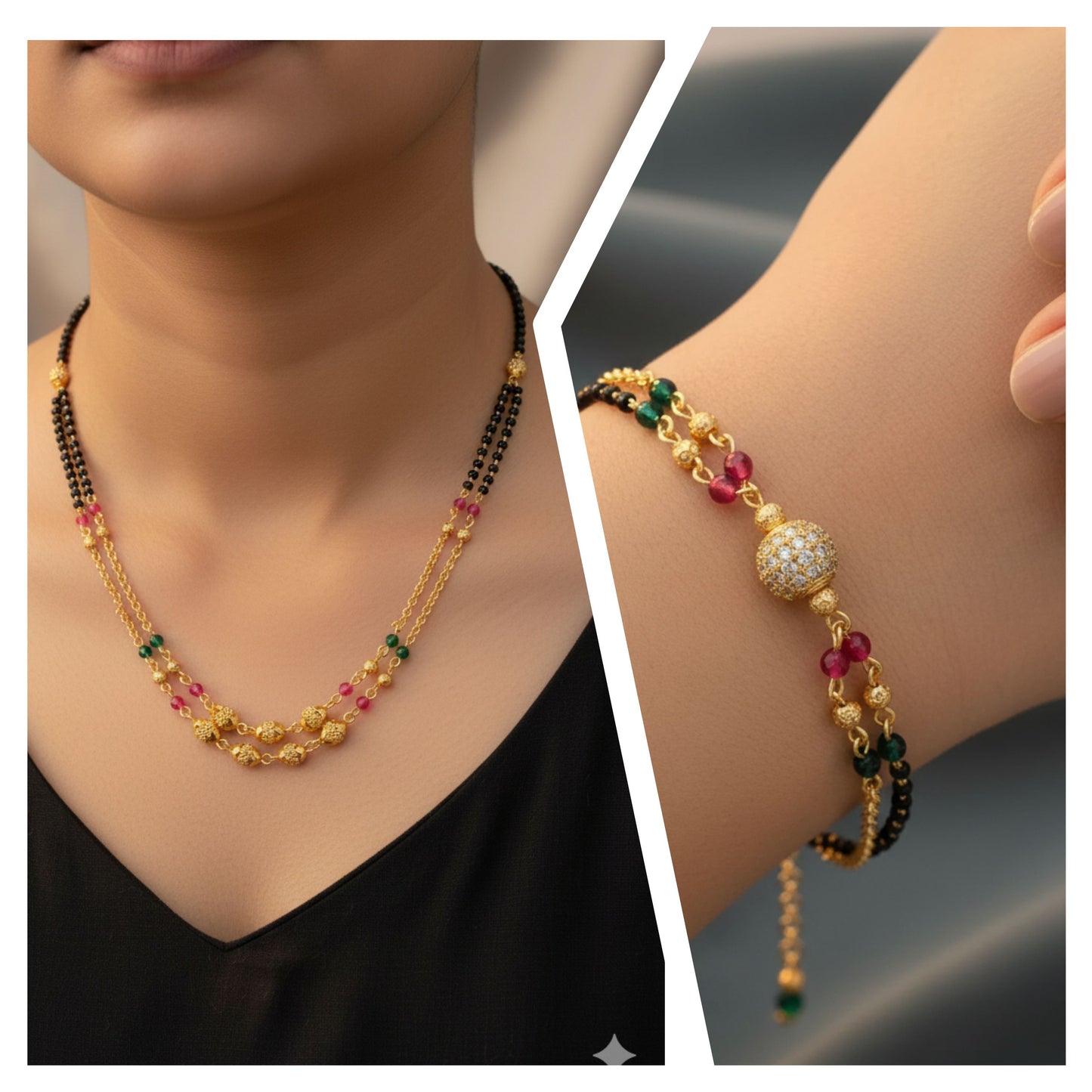 Gold Plated And Diamond Studed Daily Wear Fancy Mangalsutra Combo