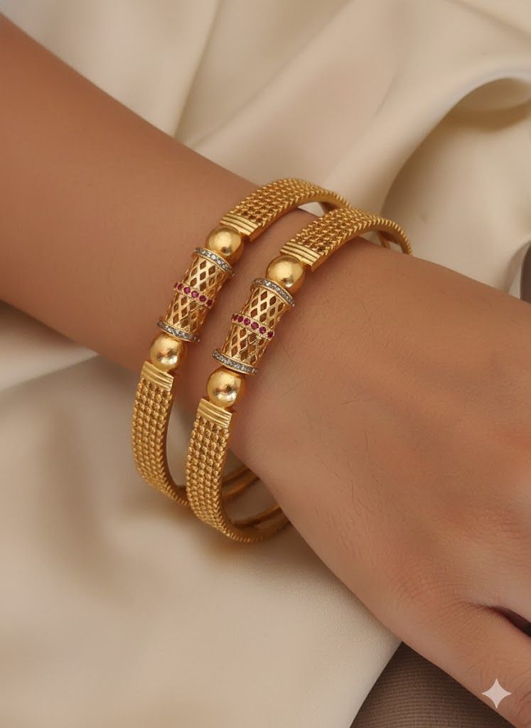 Micro Gold Plated And Diamond Studded Fancy Flower Design Bangle Combo