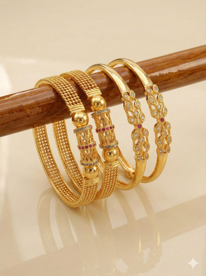 Micro Gold Plated And Diamond Studded Fancy Flower Design Bangle Combo