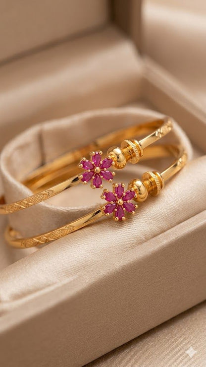 Micro Gold Plated Ruby Floral Hoop Earrings – Elegant Daily Wear adjustable flower kadli