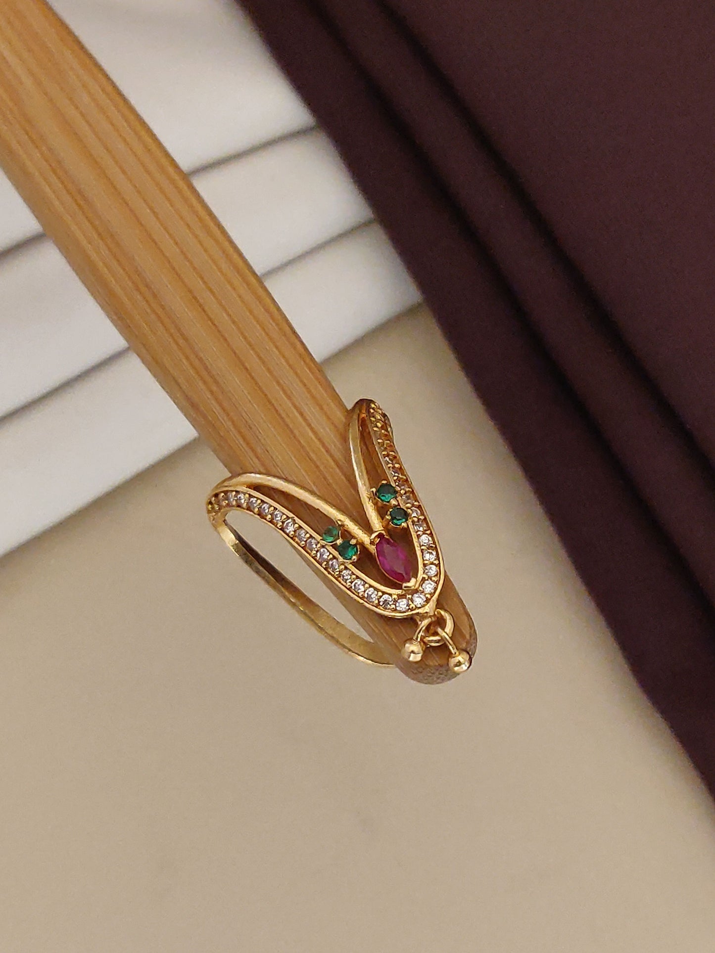 Gold Plated Kemp Stone Studded Fancy Adjustable  U Ring