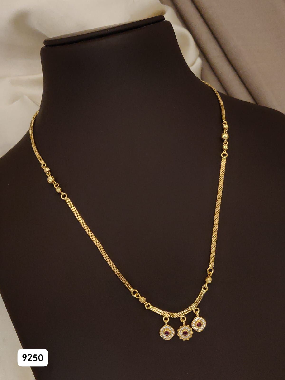 Micro Gold Plated Triple Diamond Charm Chain For Women