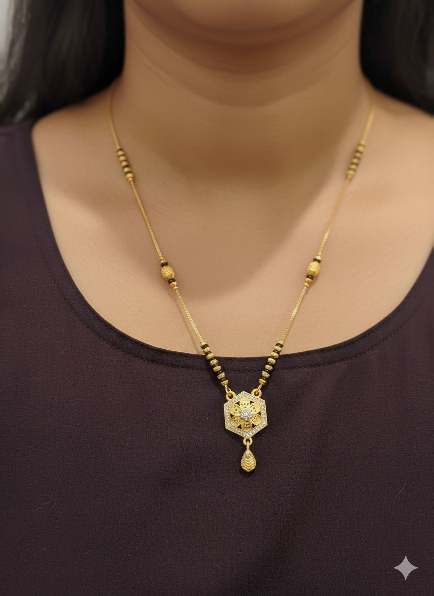 Daily Wear Hexa-Diamond Studded Golden Mangalsutra