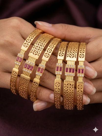 Micro Gold Plated  Designer ad diamonds 6 pcs bangles