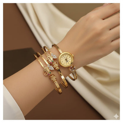 Micro Gold Plated And Diamond Studded Fancy Butterfly Kadli And Watch Combo