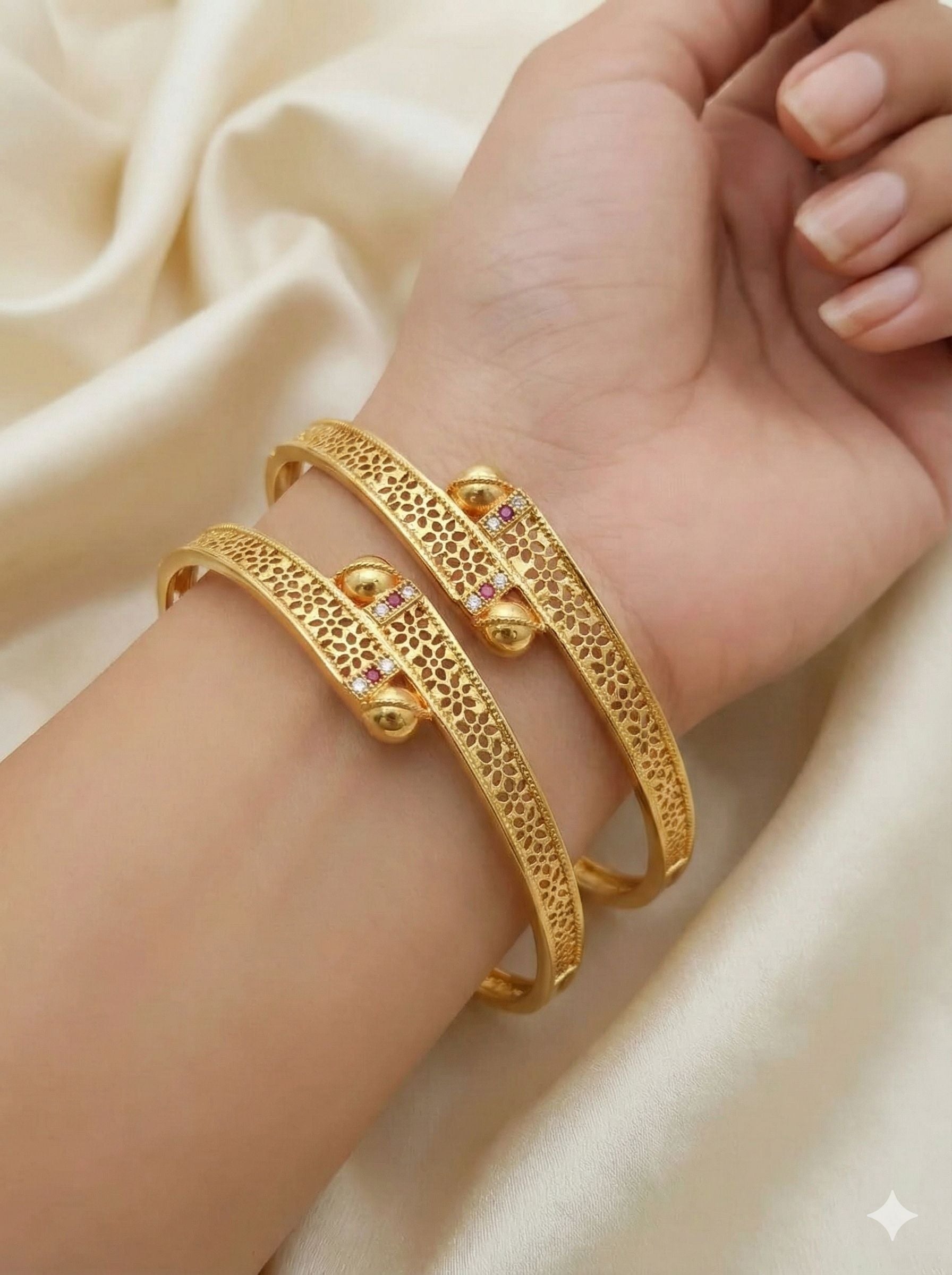 Micro Gold Plated And Diamond Studded Daily Wear Bangle Set Of 2 For Women