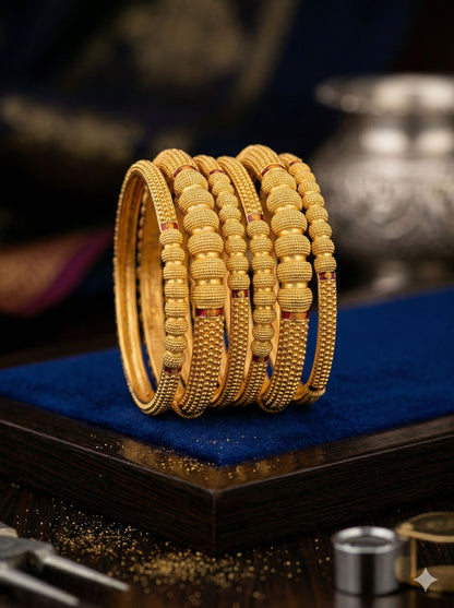 Heritage Beaded Elegance Gold Bangles (Set Of 6)