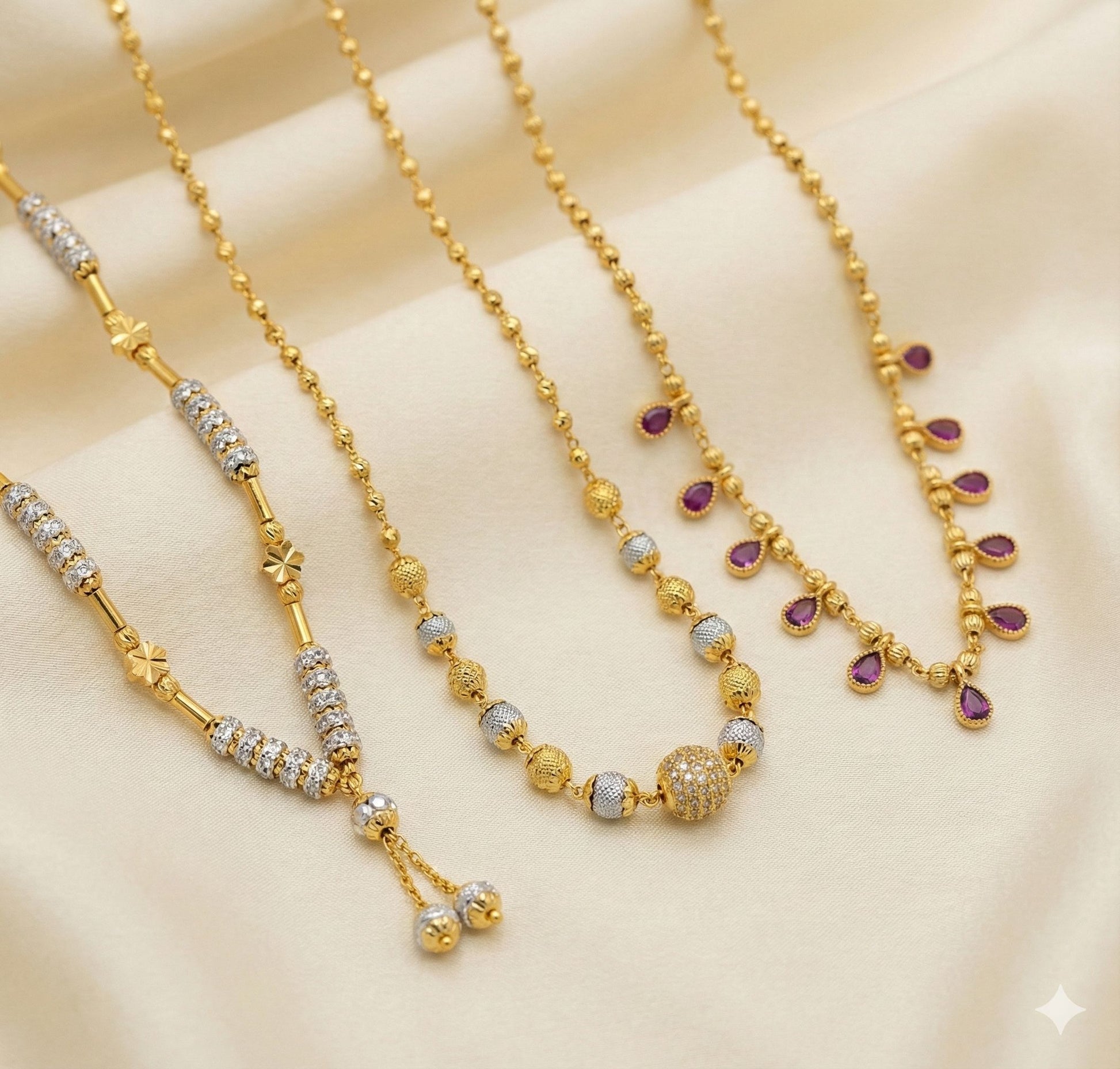 Micro Gold Plated And Diamond Studded Beaded Short Chain Combo Of 3 For Women