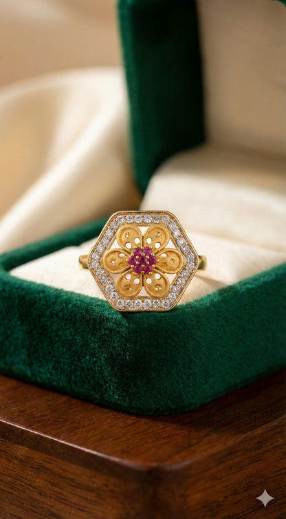 Micro Gold Plated Daily Wear And Diamond Studded Fancy Adjustable Flower Ring