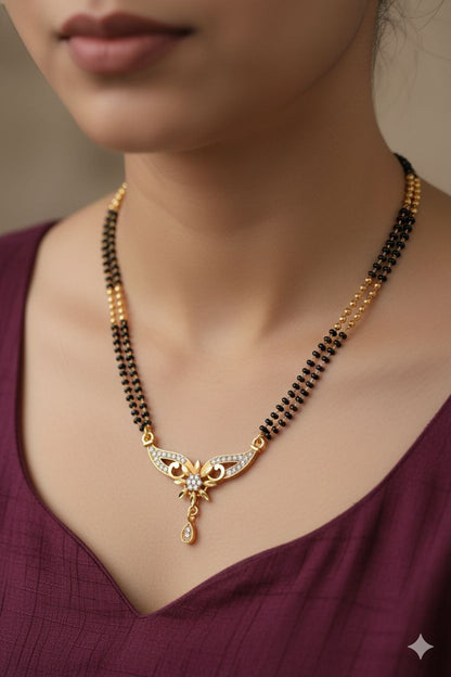 Micro Gold Plated Floral And Diamond Double Line 24 Inches Mangalsutra