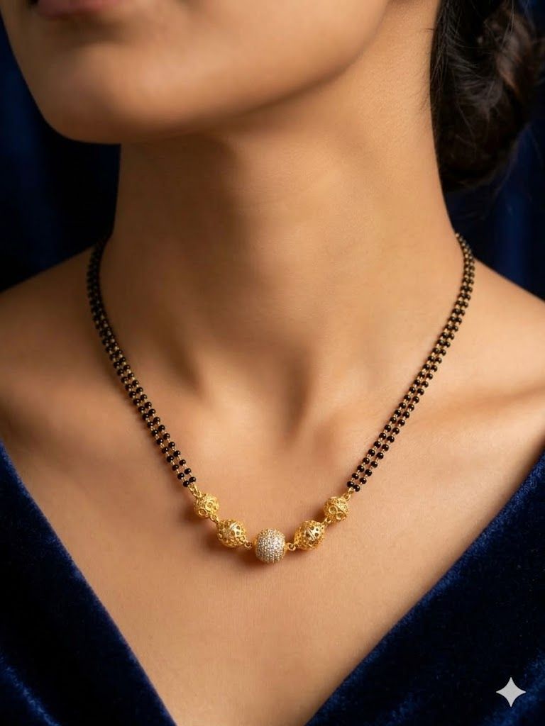 Elegant Micro Gold Plated And Diamond Studded 18 Inches Mangalsutra