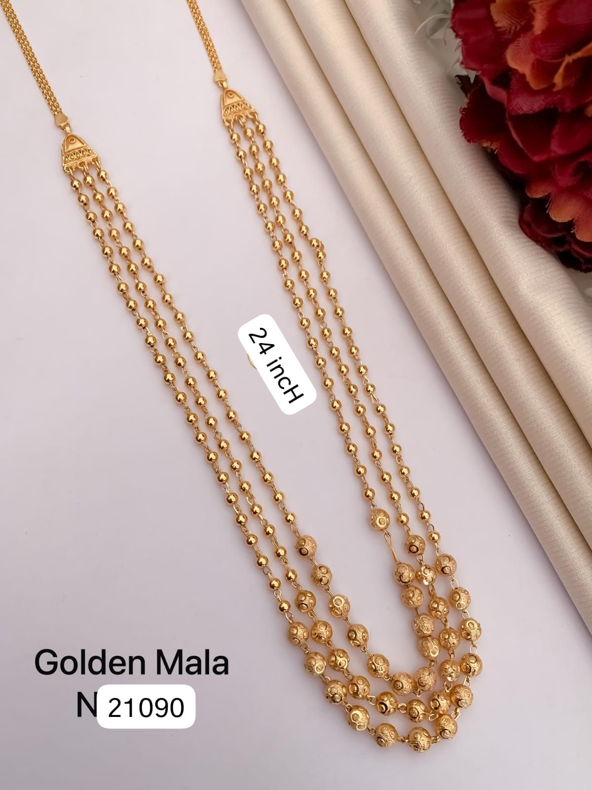 New Designer High Gold Plated 24 Inch 3 Line Chain