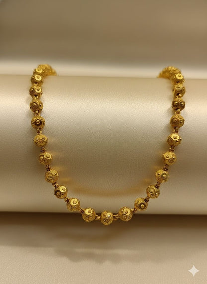 Micro Gold Plated And Diamond Cube Pendant Chain with Gold Beaded Long Ball Mala