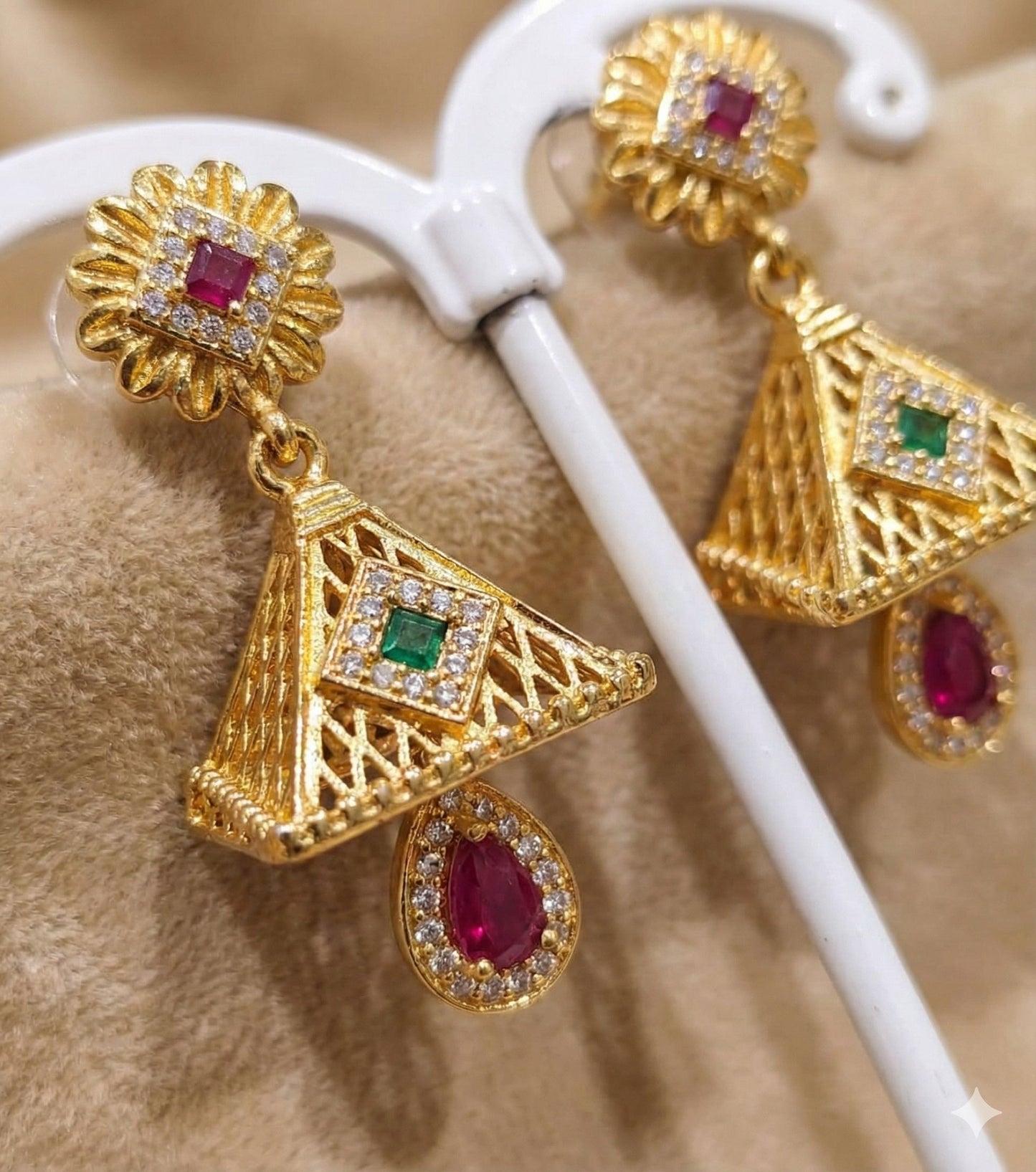 Micro Gold Plated And Diamond Studded Fancy Kempu Work Earring