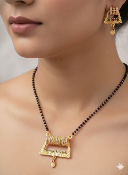 Traditional Gold Mangalsutra Pendant Set with Temple-Inspired Design