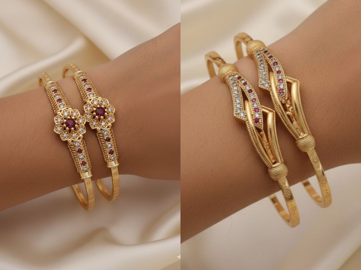 Micro Gold Plated And Diamond Studded Fancy Adjustable Kadli Combo – 2 Pairs For Women