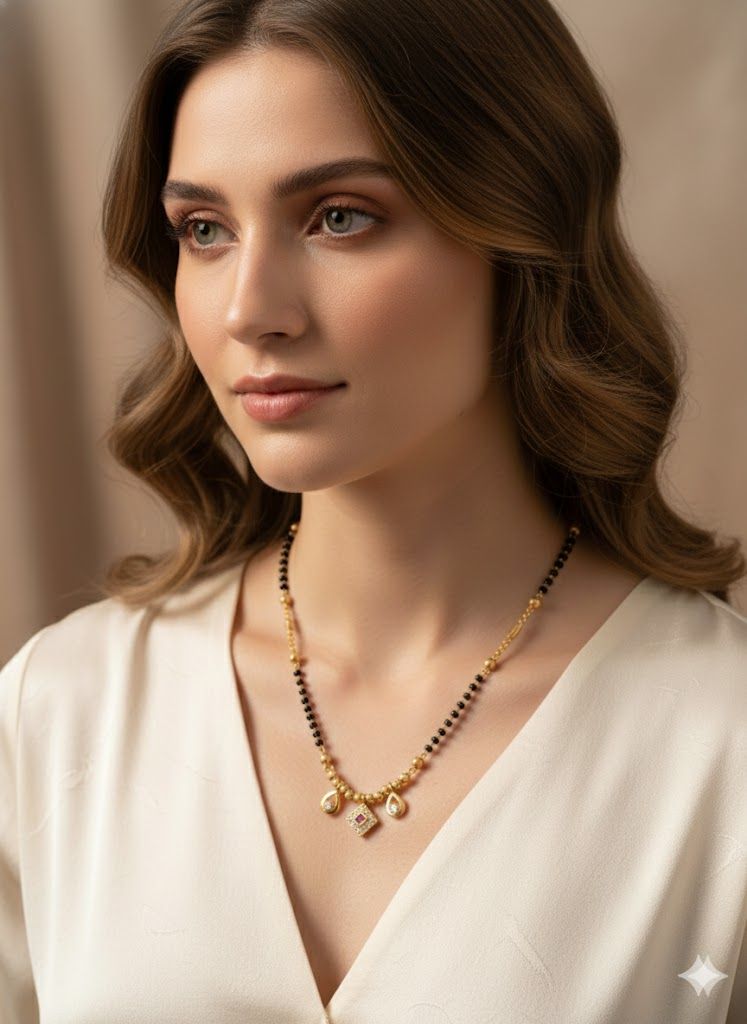 Daily Wear Micro Gold Plated And Stone Mangalsutra Necklace