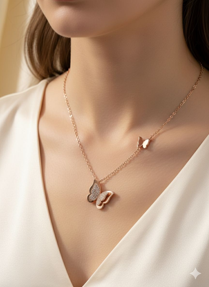 Rose Gold Plated  Daily Wear Stainless Steel Butterfly Fancy Chain