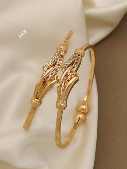 Micro Gold Plated Daily Wear And Diamond Studded Adjustable Bangle Combo For Women