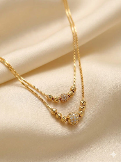 Daily Wear Gold Plated And Diamond  Square Floral Ruby Charm Dual Chain