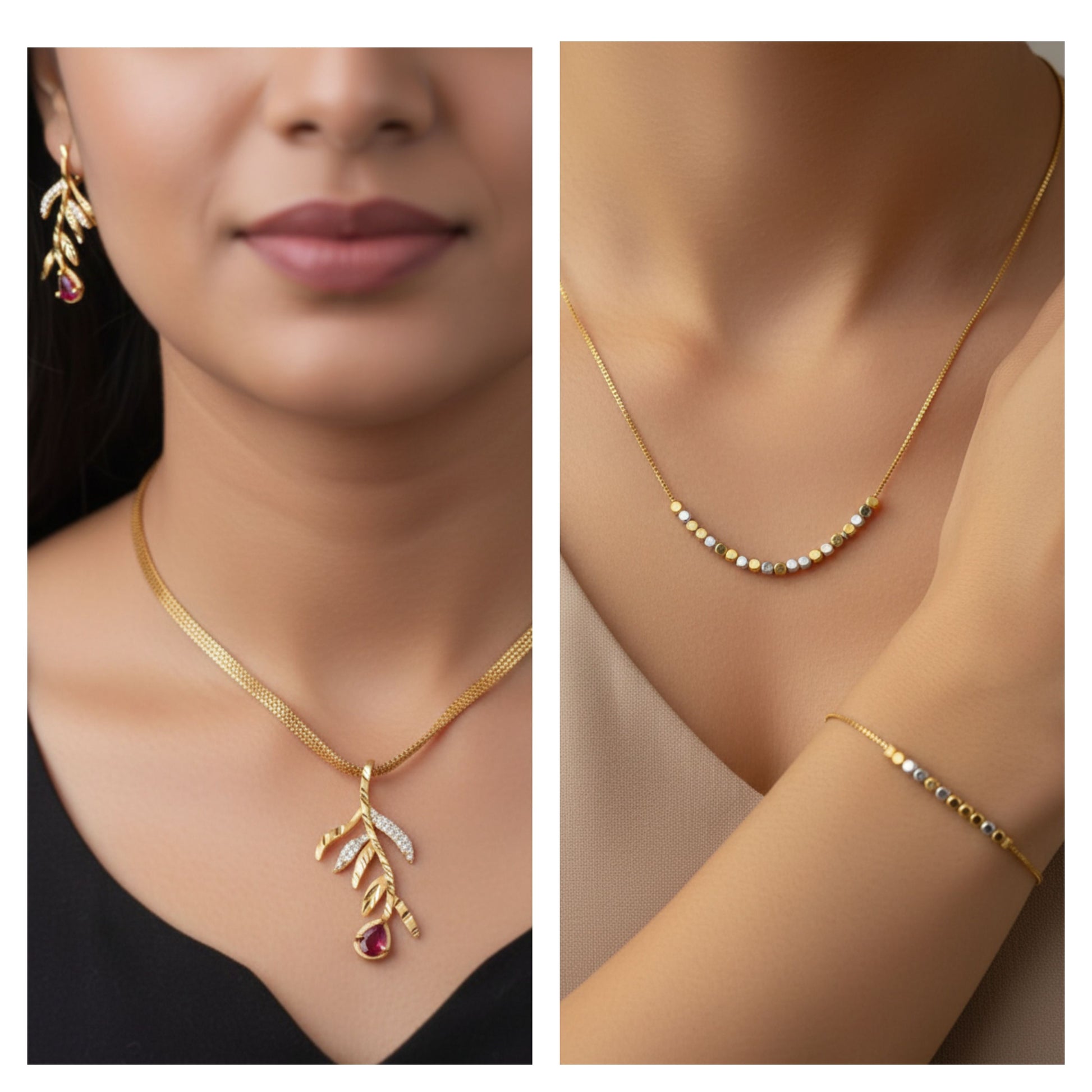 Micro Gold Plated And Diamond Studded Fancy Leaf Pendant Set with Chain Combo