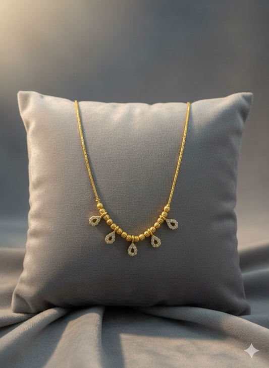 Micro Gold Plated And Diamond Studded Fancy Teardrop Charm Necklace