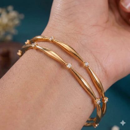 Elegant Micro Gold Plated Diamond Studded Designer Openable Bangles for Women