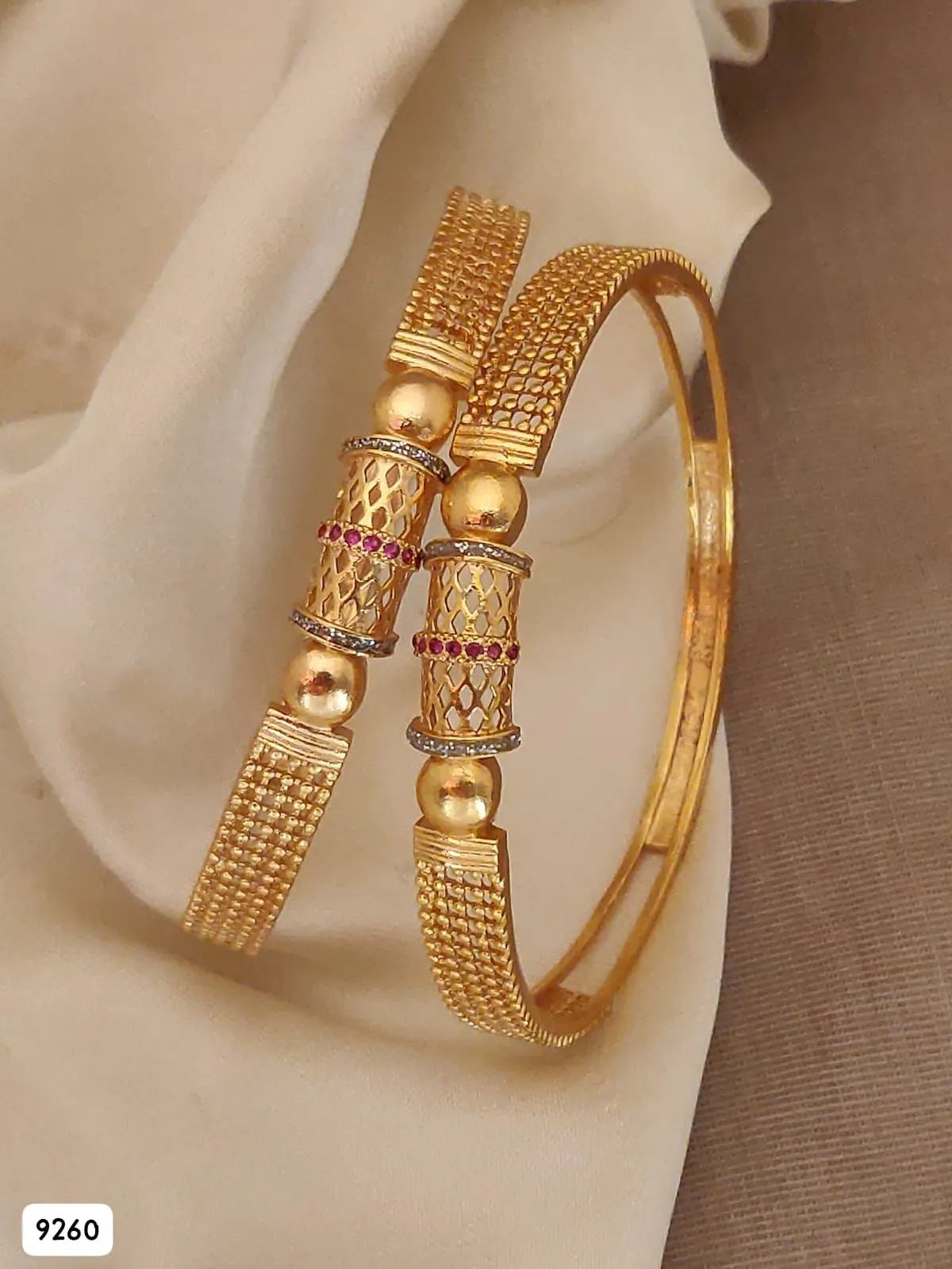 Micro Gold Plated And Diamond Studed Fancy Bangle Combo (Buy  1 Get 1 Free)