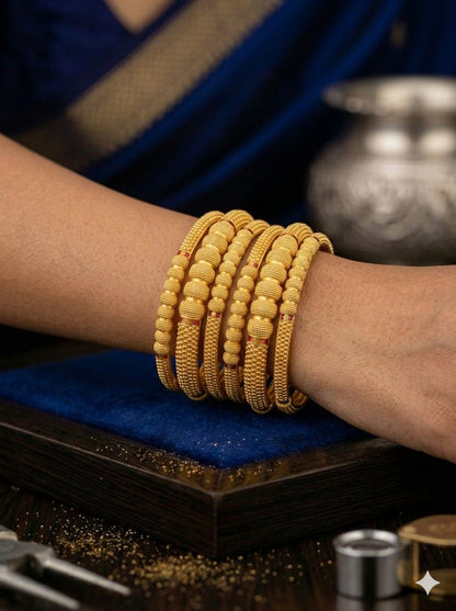Heritage Beaded Elegance Gold Bangles (Set Of 6)
